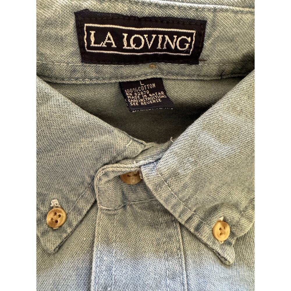 LA Loving Denim Shirt Blue Long Sleeve Button Down Large - Picture 3 of 6